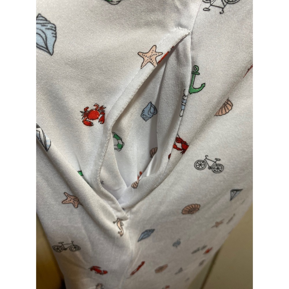 Joyspun Women Sleepshirt L/XL White Nautical Lobster Crab Shell Pocket Nightgown - Picture 3 of 5